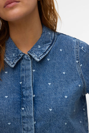 Dionne 2/4 Denim Shirt - Medium Blue Denim - Heart