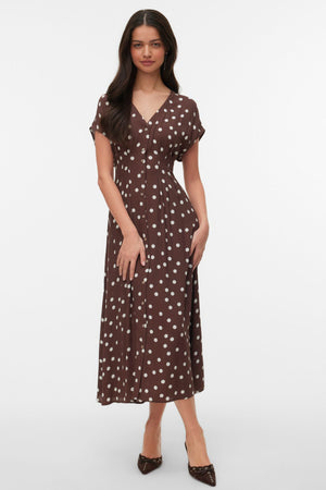 Robe chemise plissée Elisa - Chocolate Martini - Pois Blanc Neige