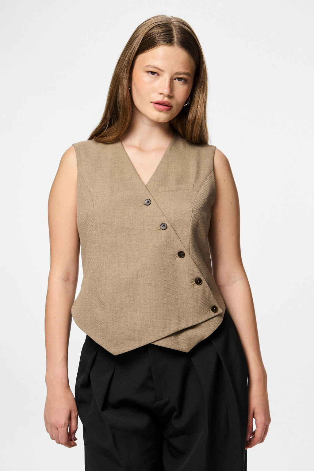 Bubbles Asymmetric Vest - Greige