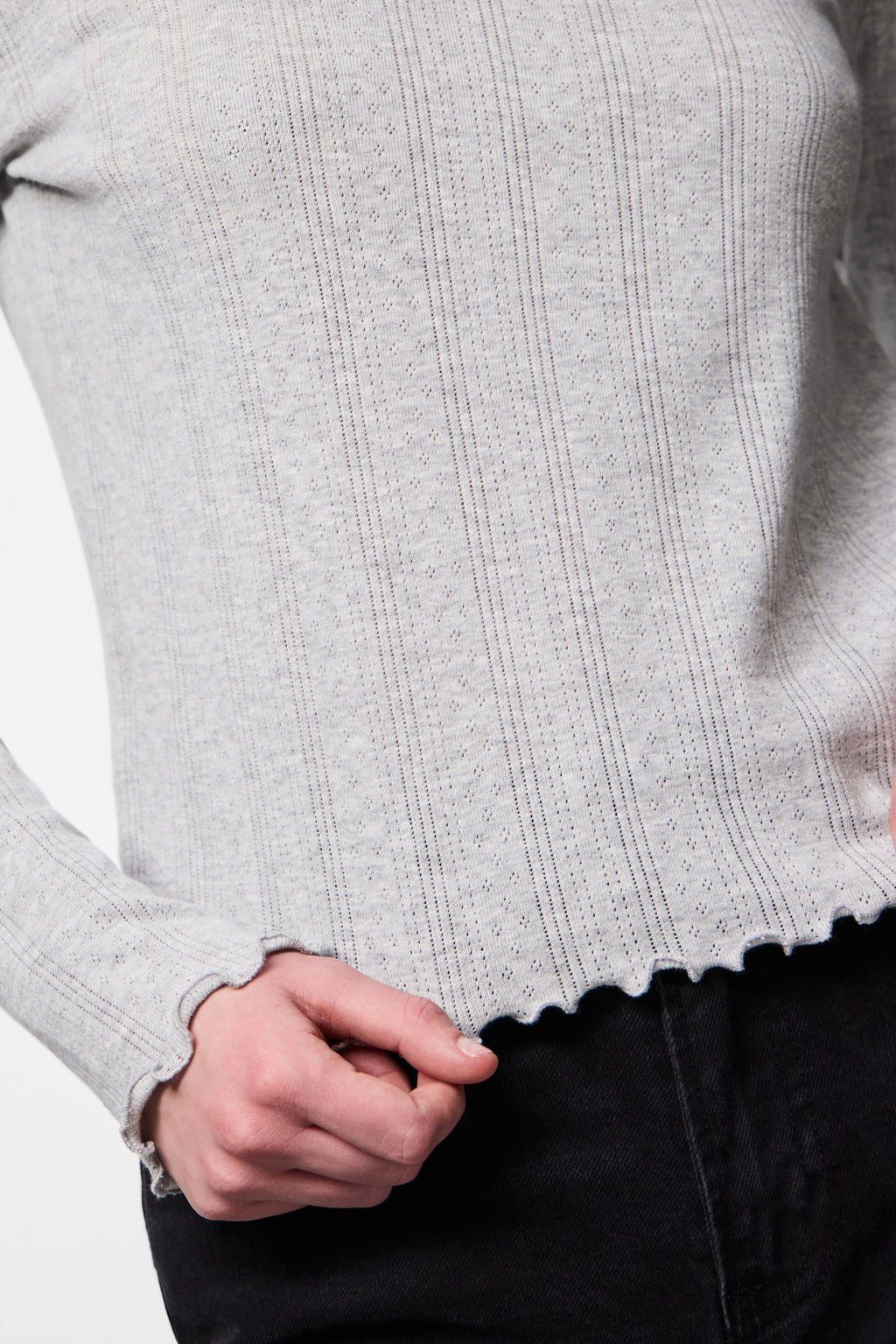 Marie O-Neck Top - Light Grey Melange