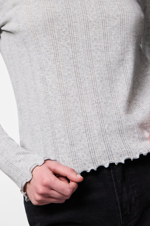 Marie O-Neck Top - Light Grey Melange