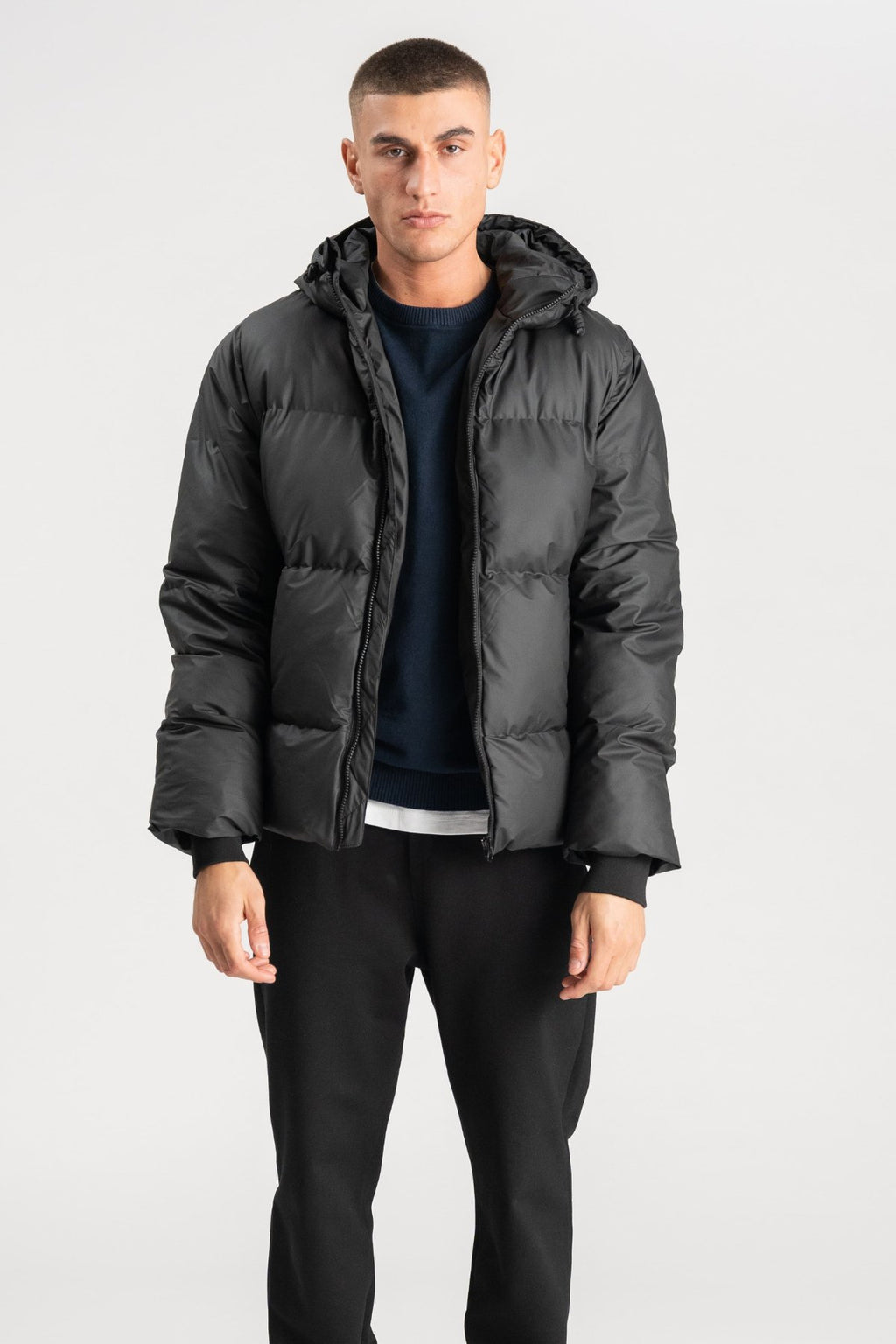 Coated Hooded Jacket - Black