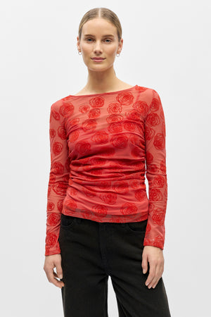 Elodie Top - Cranberry Poinsette Roses