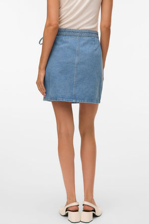 Liza Short Denim Wrap Skirt - Medium Blue Denim