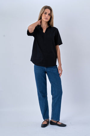 Chemise en lin à manches courtes - Noir