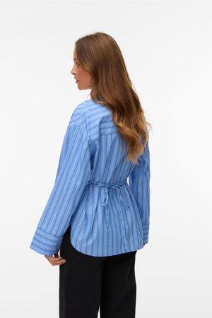 Chemise Ceinture Gina - Rayures Provence : Marine Pivoine/Blanc Neige
