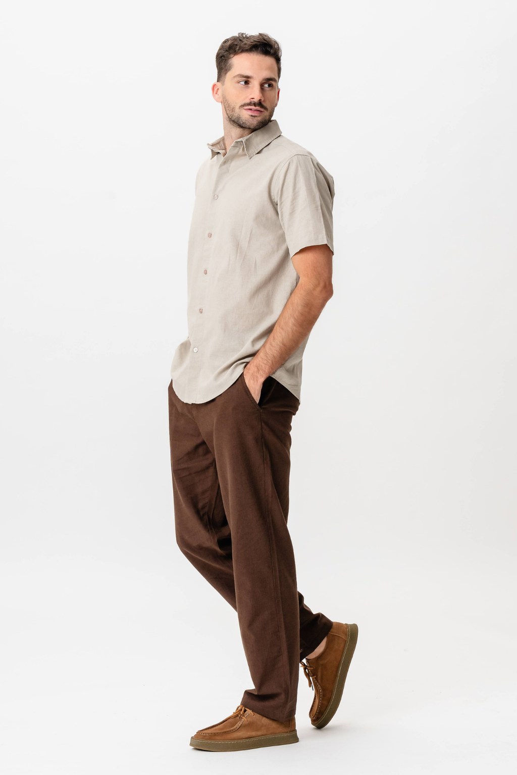Short Sleeve Linen Shirt - Sand