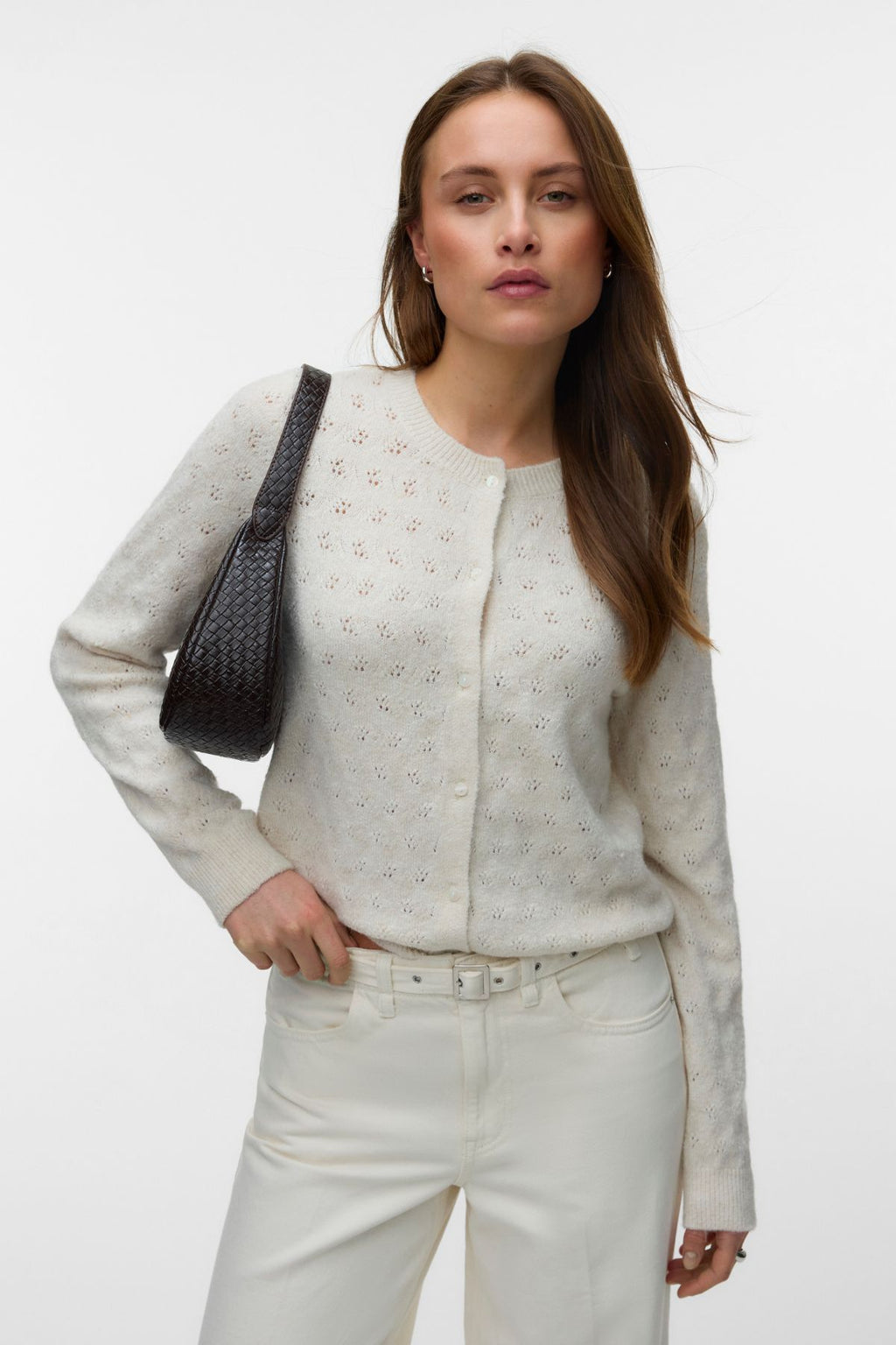 Cardigan Col Rond Doffy Stitch Ls - Birch Melange