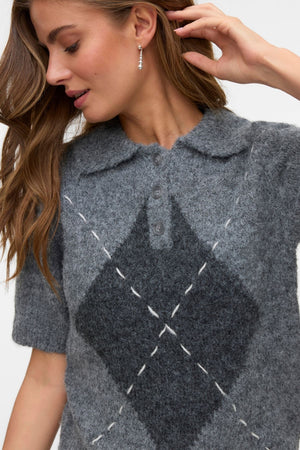 Bliss 2/4 Poloneck Pullover -  Medium Grey Melange