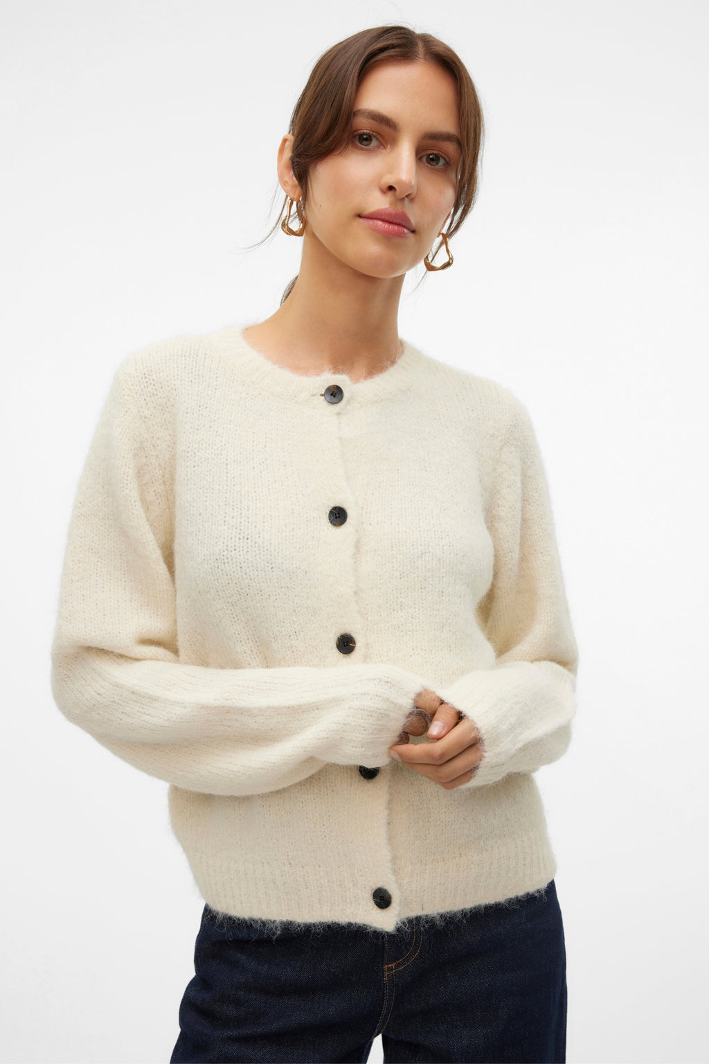 Novah O-Neck Button Cardi - Birch