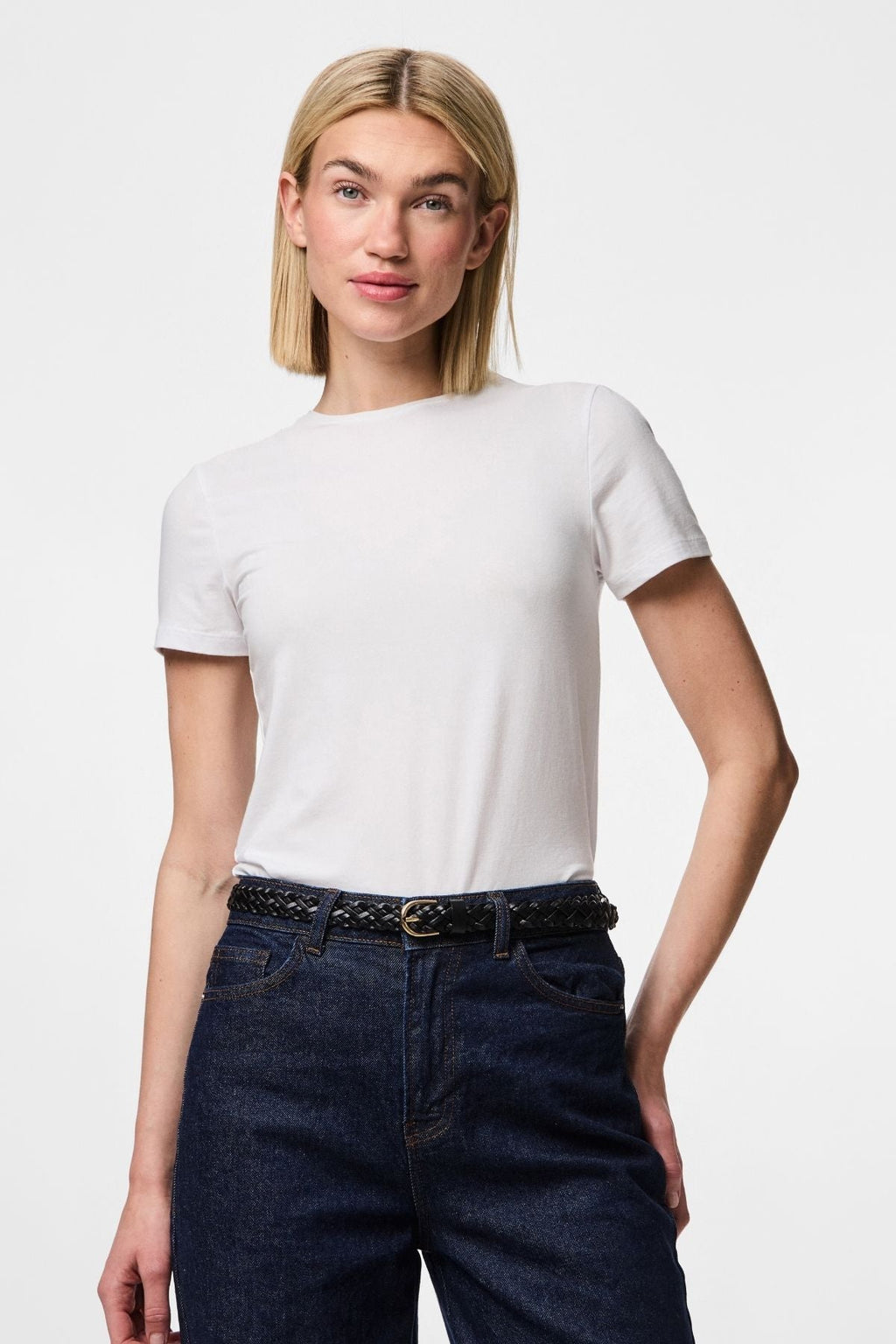 Avery Leather tressé Slim Ceinture - noir