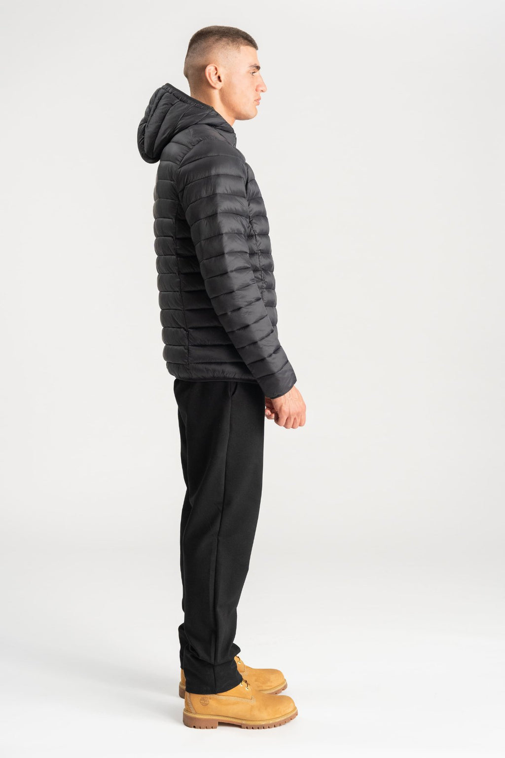 Hooded Light Puffer Jacket - Black