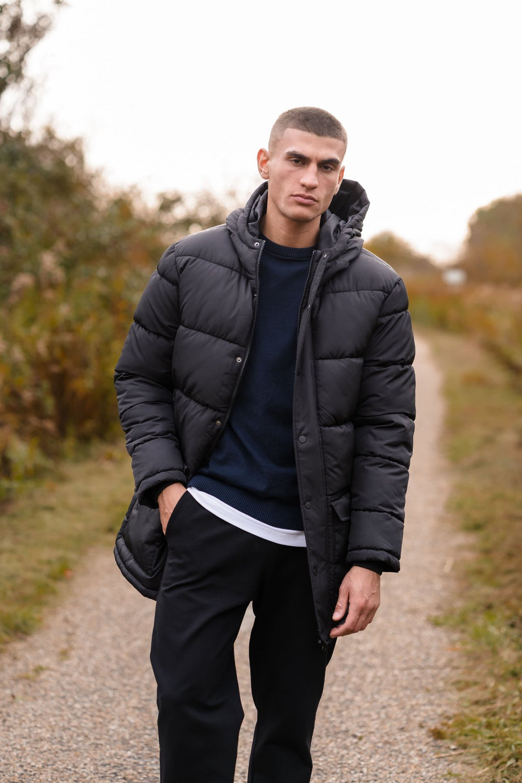 Long Puffer Jacket - Black