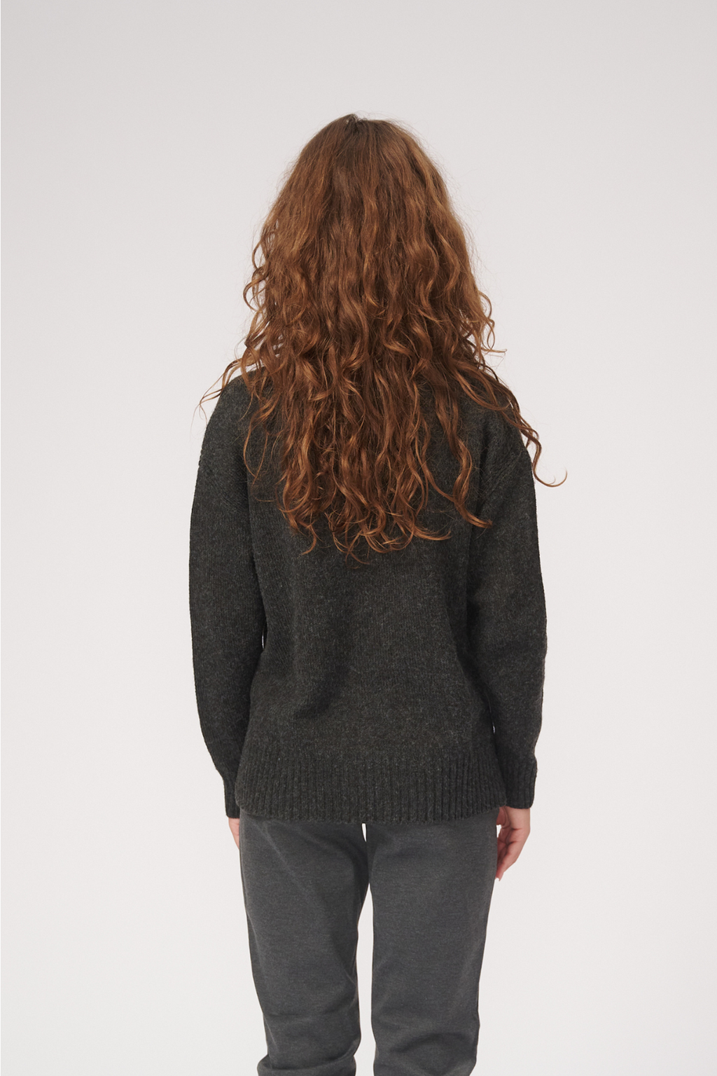 Oversized Knitted Polo-Neck Jumper - Dark Grey Melange