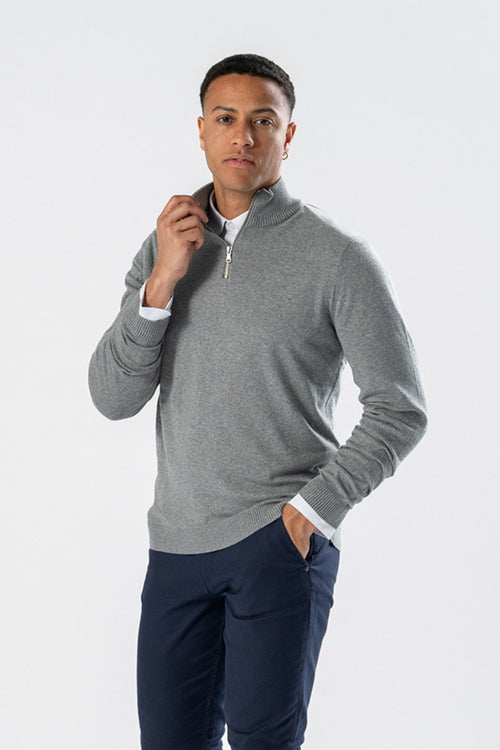 Pullover Half Zip - Grey Melange - TeeShoppen Group™ - Knitwear - TeeShoppen