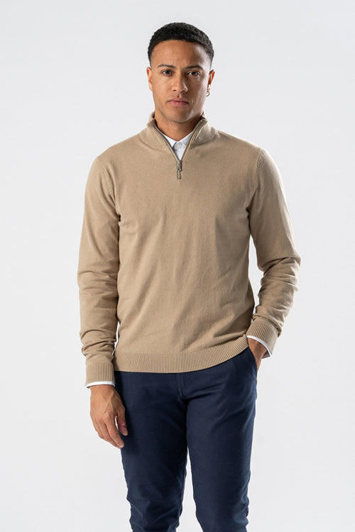 Pullover Half Zip - Sand - TeeShoppen Group™ - Knitwear - TeeShoppen