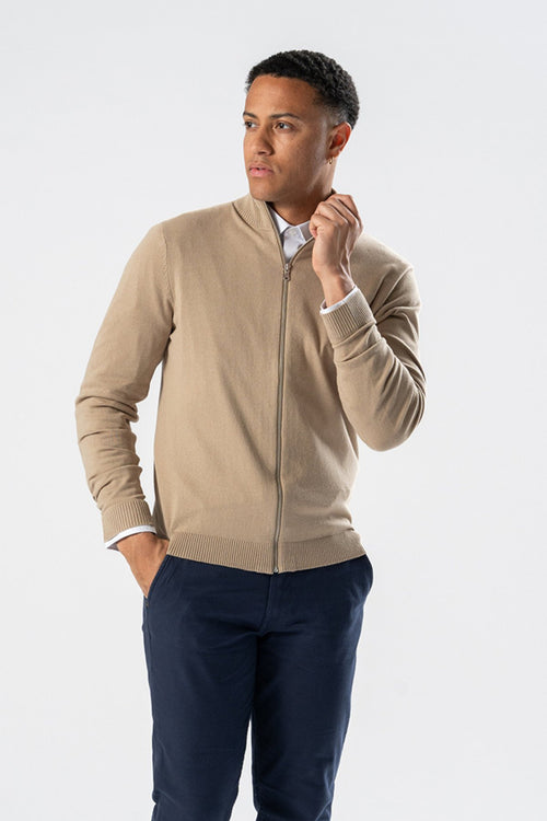 Pullover Zip Cardigan - Sand - TeeShoppen Group™ - Knitwear - TeeShoppen