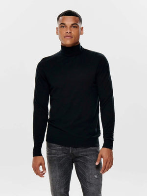 Roll collar knit sweater - Black