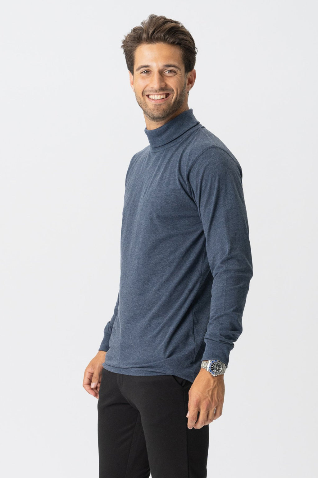 Roll collar sweater - Heather blue