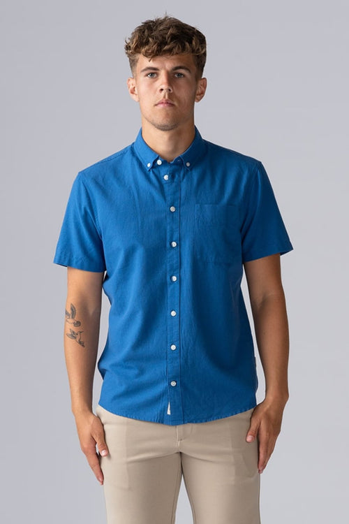 Short - sleeved Linen Shirt - Dress Blues - TeeShoppen Group™ - Skjorter & Bluser - Blend