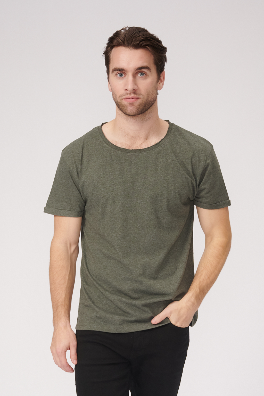 T-shirt à cou brut - vert marbré