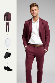 The Original Performance Suit (Burgundy) + Shirt, Tie & Derby Shoes - Package Deal