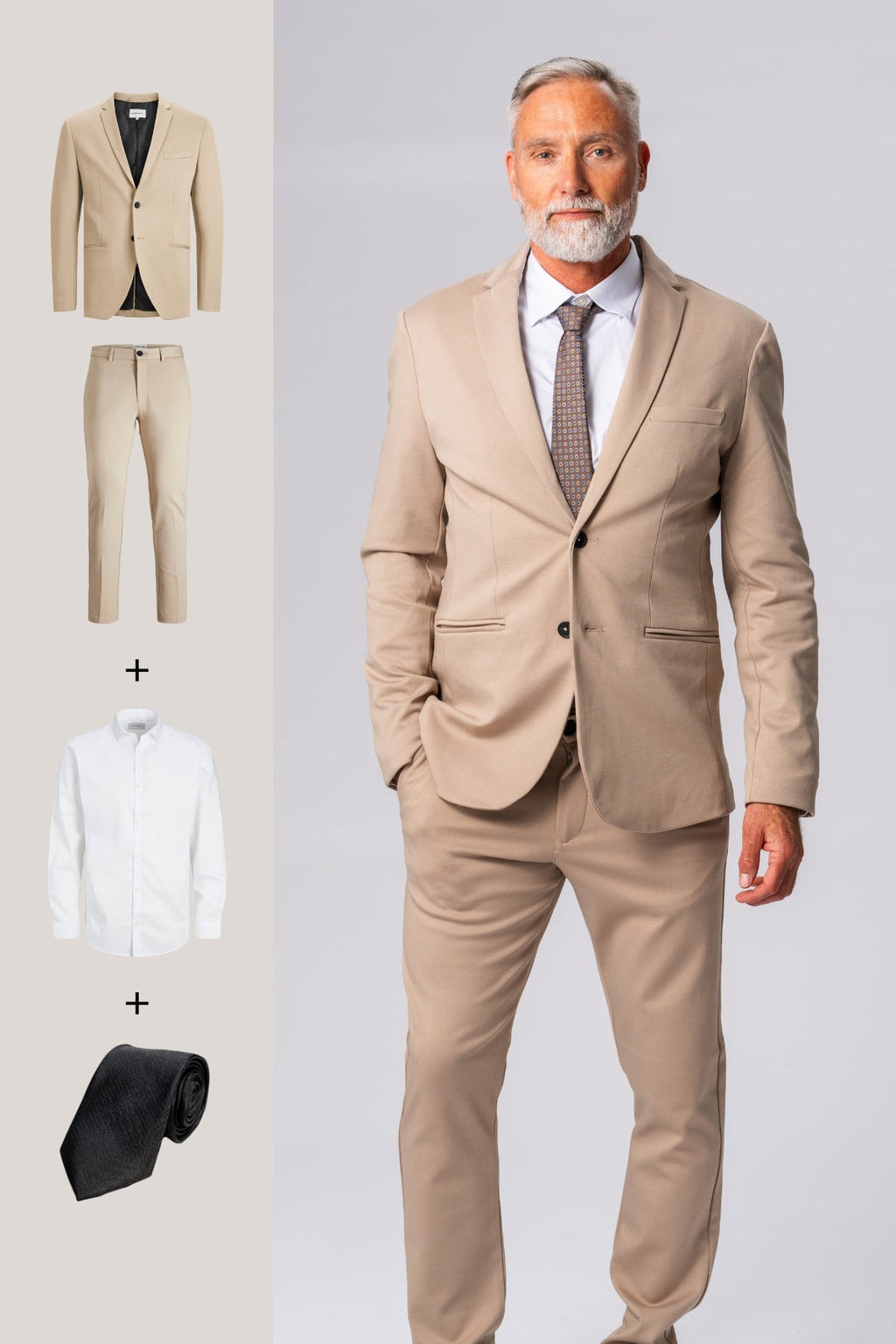 The Original Performance Suit™️ (Sand) + Shirt & Tie - Package Deal