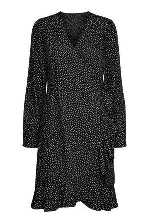 Robe à volants enveloppants Henna - Noir/blanc neige