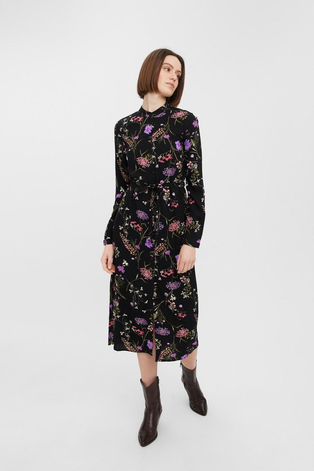 Robe de chemise à manches longues faciles - violet