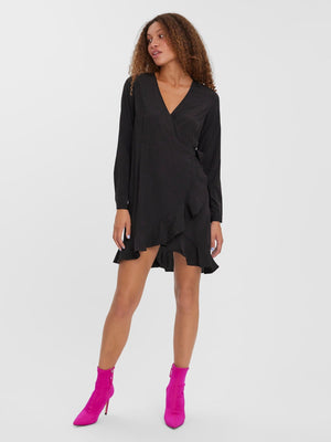 Henna Wrap Frill Kjole - Sort - TeeShoppen Group™ - Dress - Vero Moda