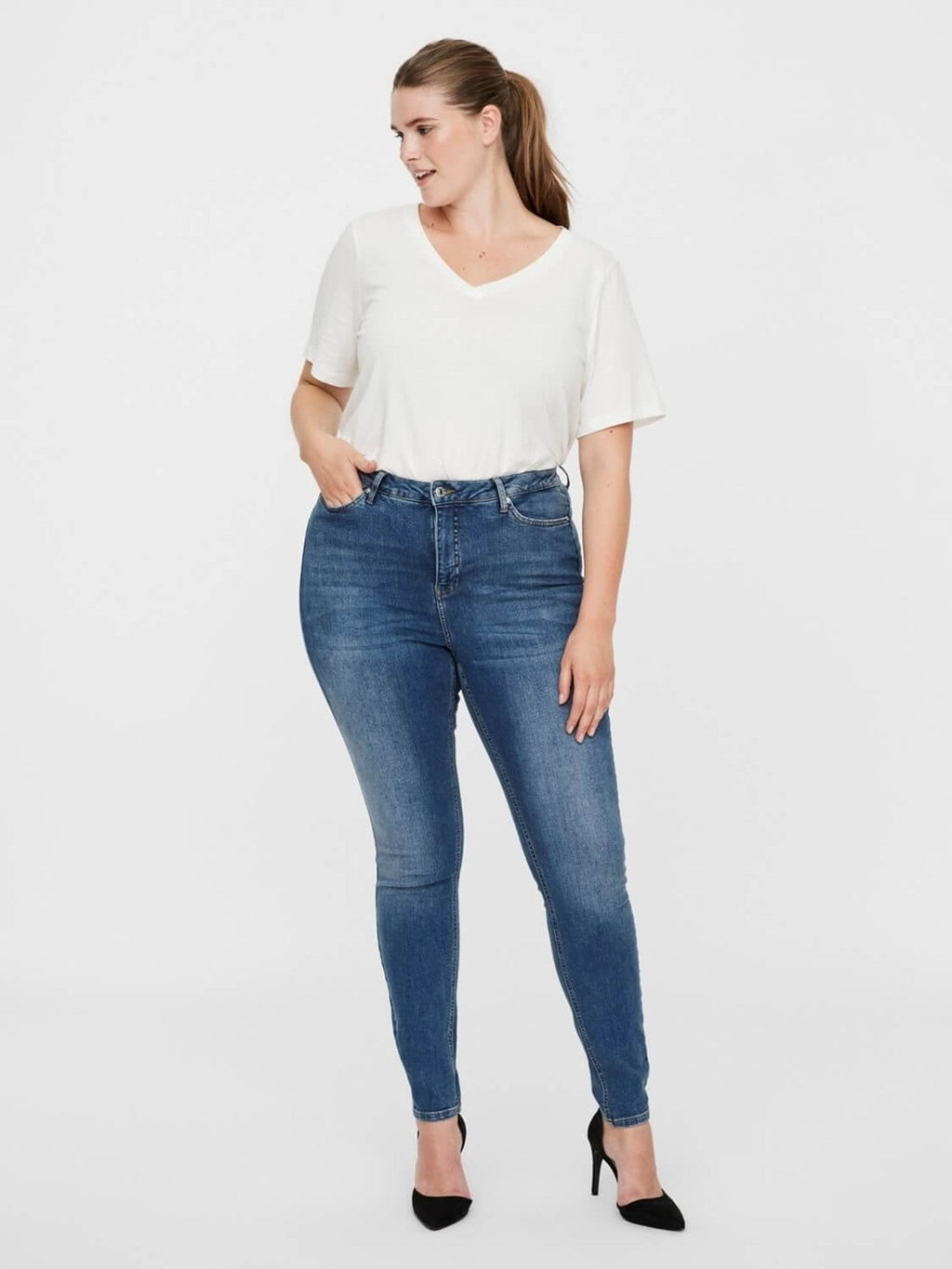 Lora Jeans à haute taille (courbe) - Denim bleu moyen