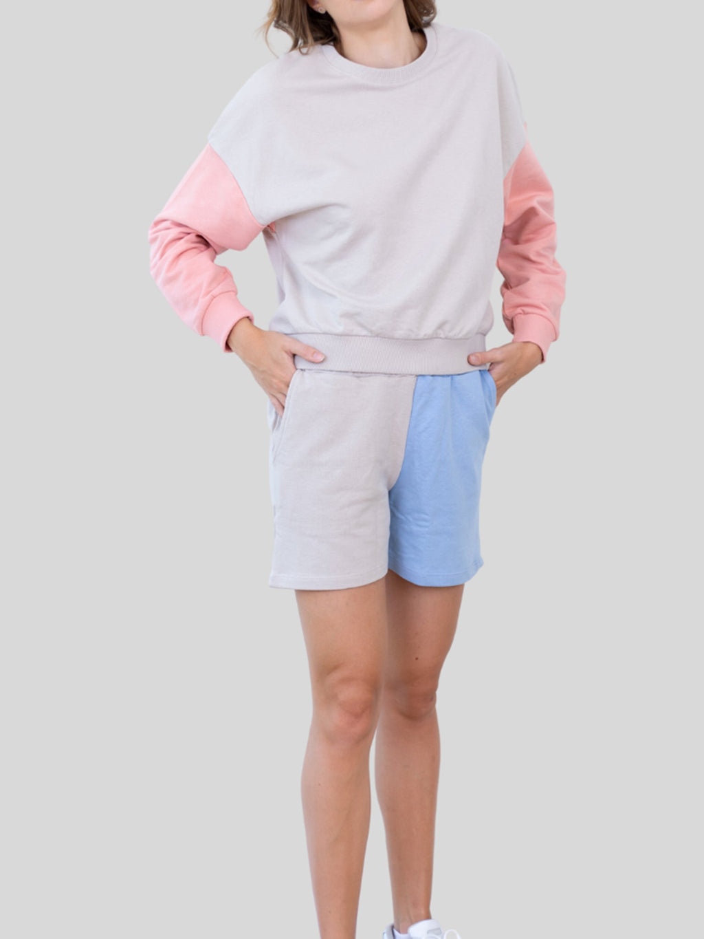 Mera Color Blocks Shorts - Sable / Bleu