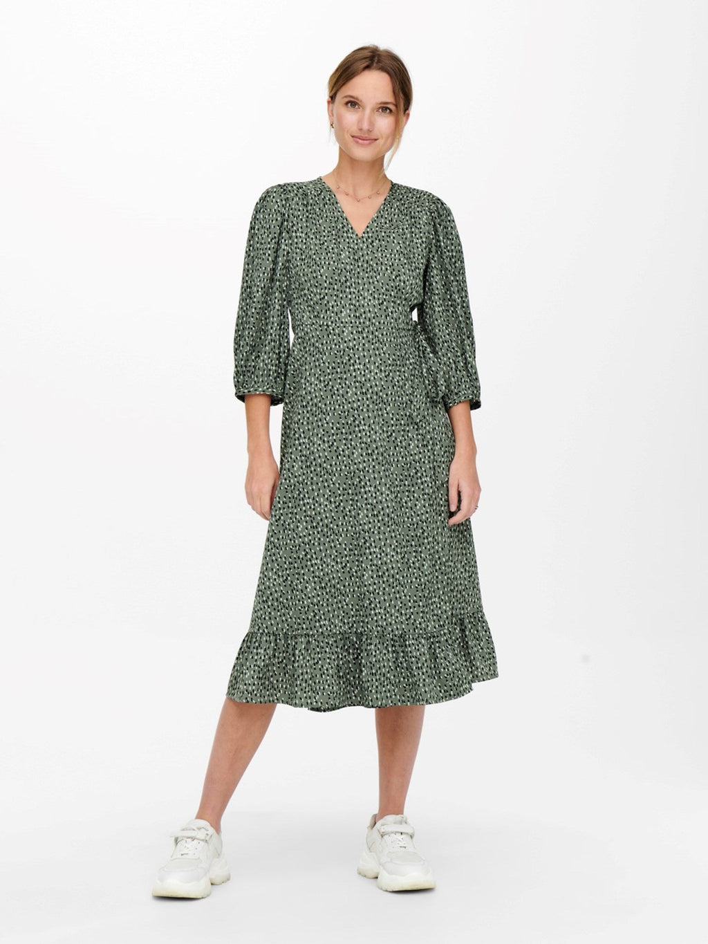 Olivia 3/4 Wrap Midi Dress - Balsam Green